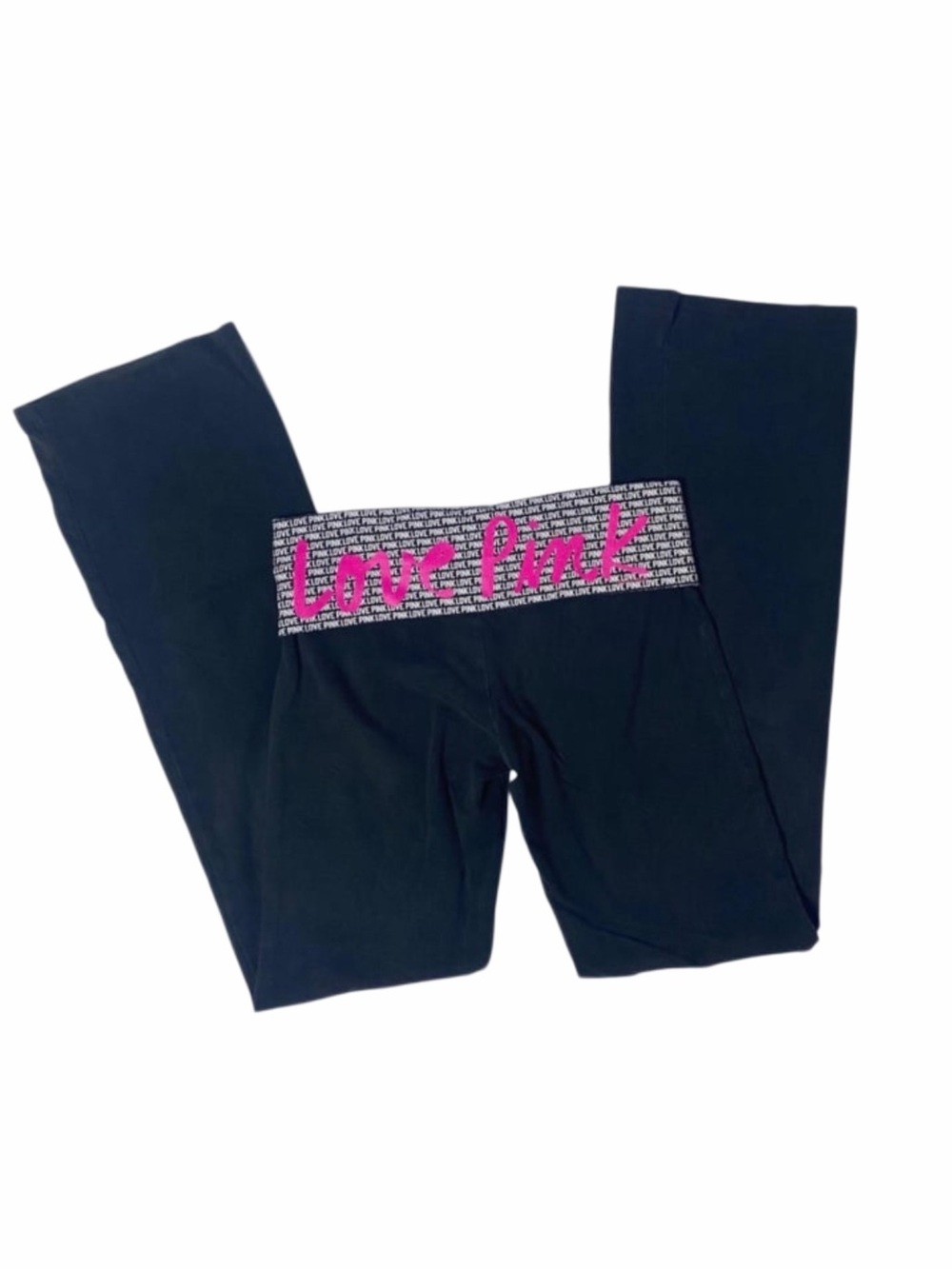 PINK Victoria's Secret Foldover Flare Leggings with Pink 'Love Pink' Waistband